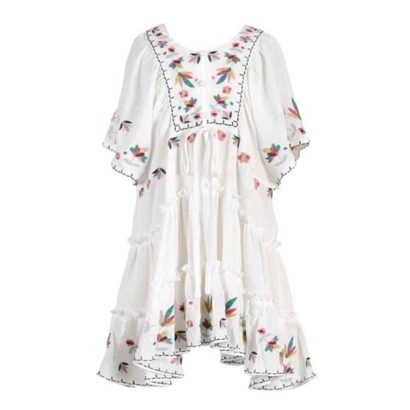 Hannah Banana Other - Hannah Banana Button-Up Front Kimono Sleeve Tiered Dress w Floral Embroidery 10
